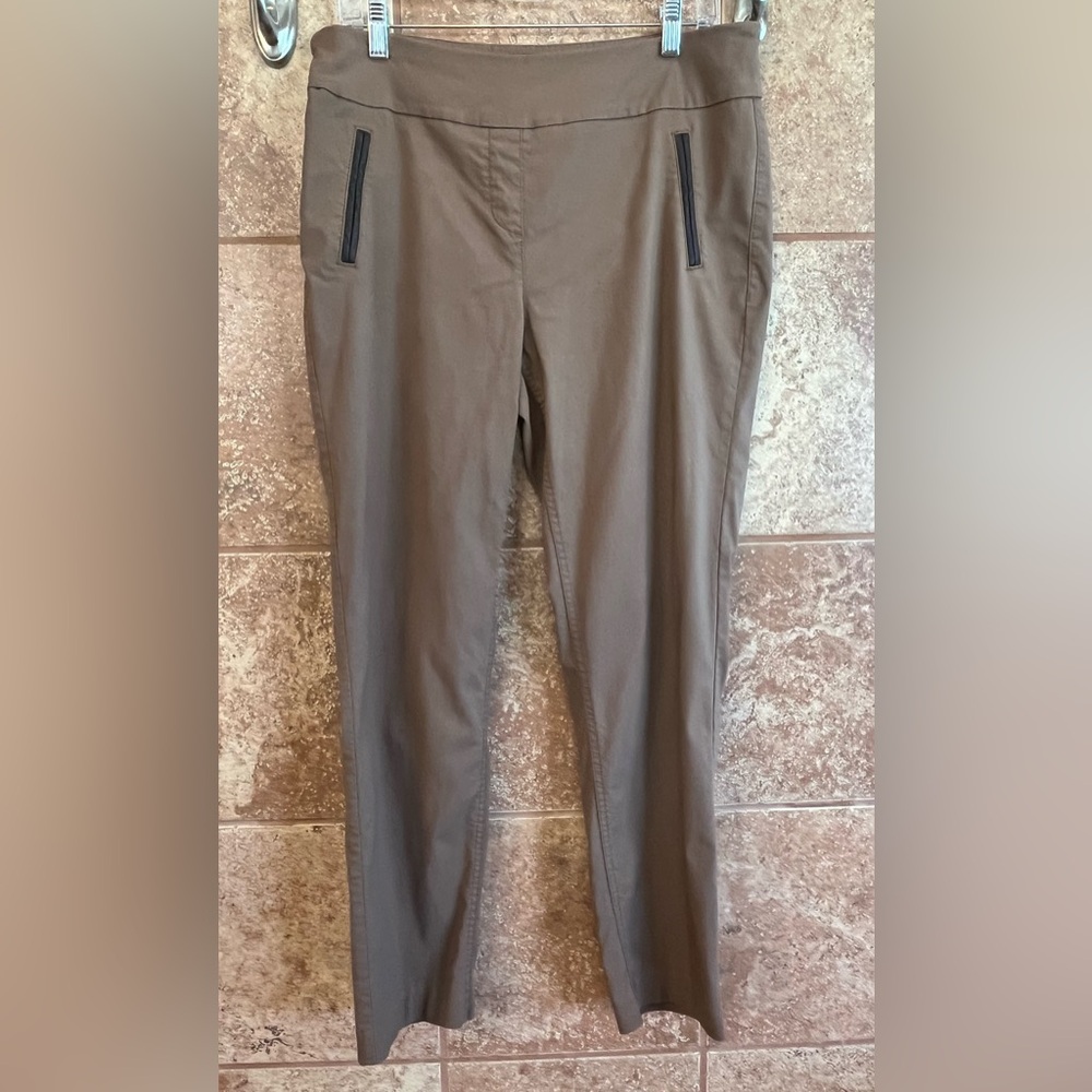 Westbound Tan Pants With Faux Leather Trim Size 14 Regular